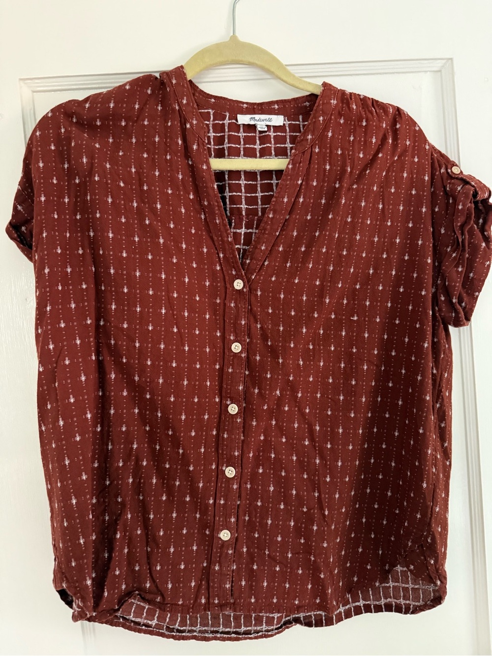 Madewell Rust Red Short-Sleeve Button-Front Top